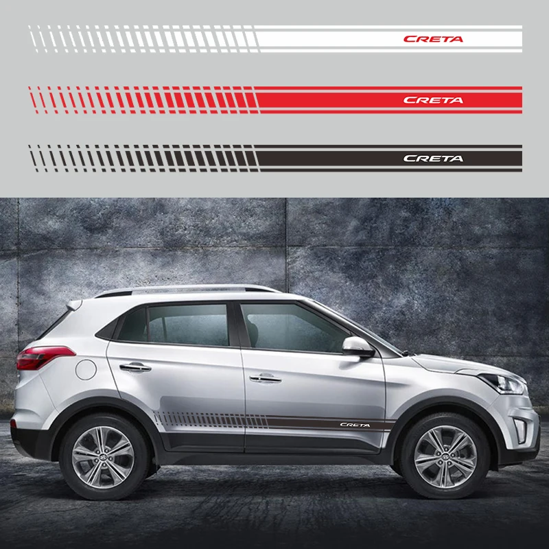 2 шт. виниловая наклейка на дверь автомобиля для hyundai creta Tuning автомобильные наклейки s Sports Racing Stripe Graphic sticker