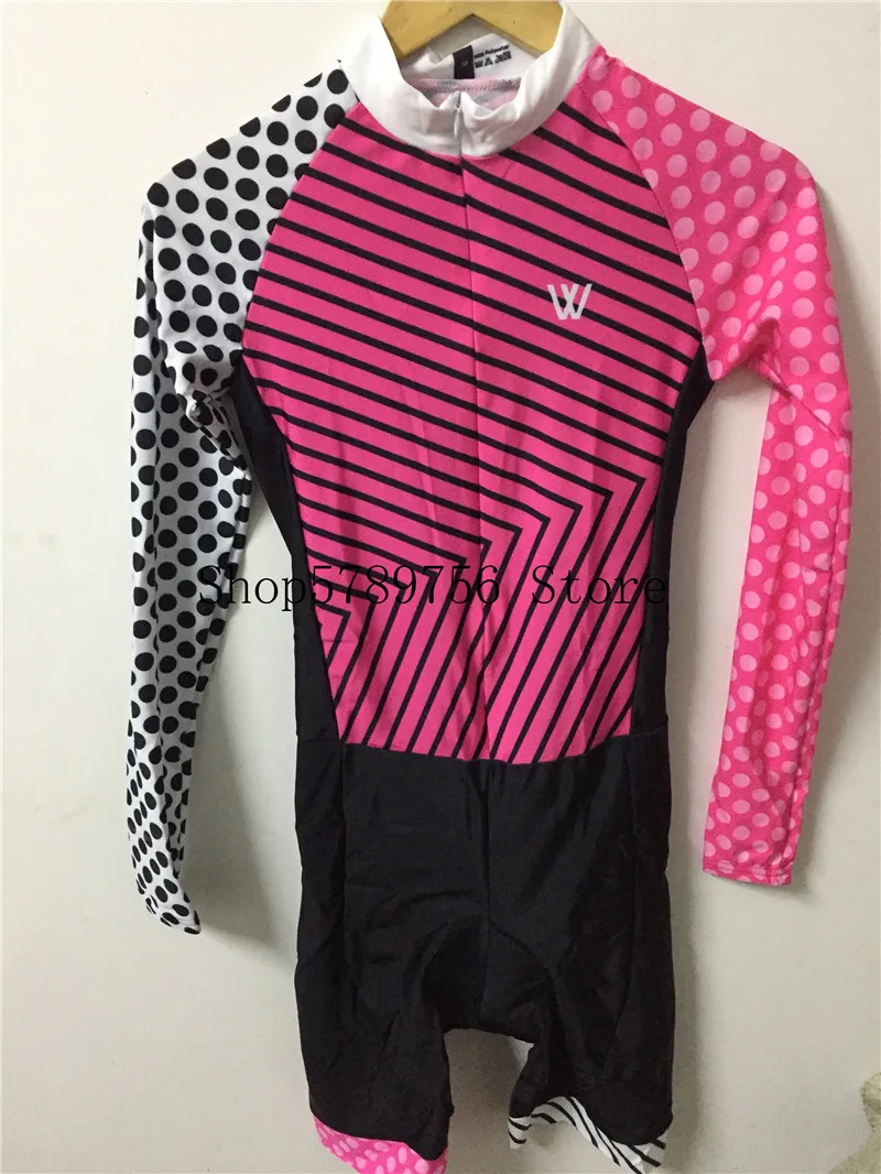 Женский розовый костюм для велоспорта триатлона с длинным рукавом комбинезон