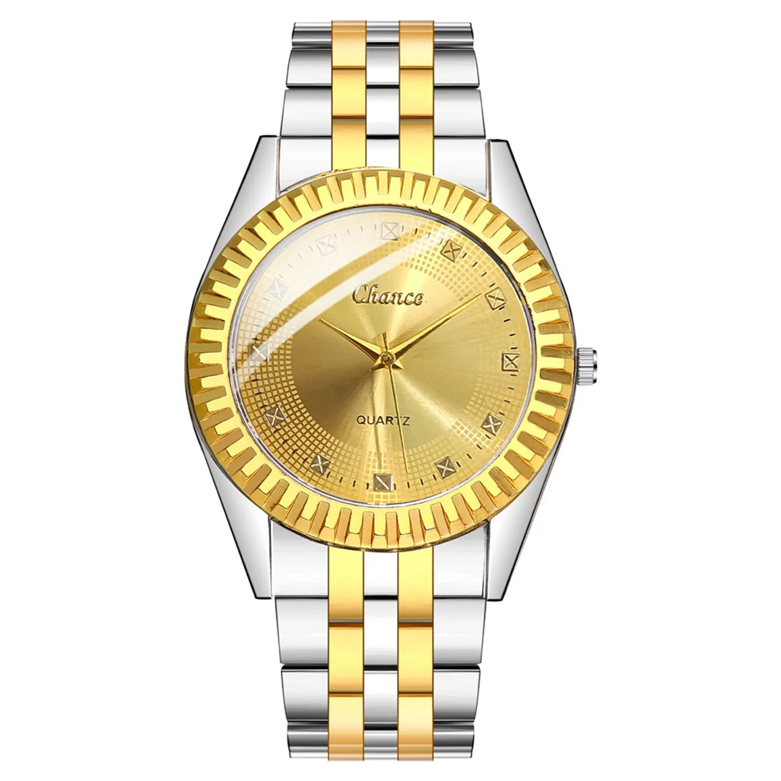 

Часы наручные мужские кварцевые с золотым циферблатом, модные повседневные деловые, с браслетом из нержавеющей стали с бриллиантами