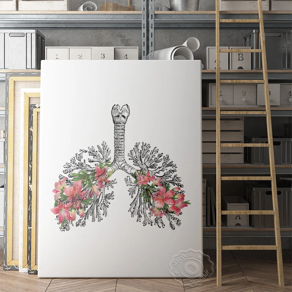 

Medical Spring Lungs Poster, Human Anatomical Lung Sketch Wall Painting, Nordic Flower Organ Wall Stickers, Doctor Office Decor