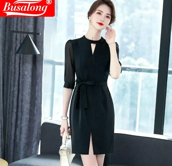 Женское облегающее платье с поясом коротким рукавом | Женская одежда