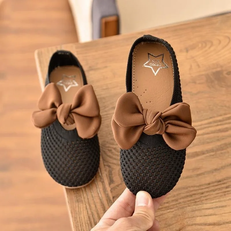

Children's Shoes 2021 Girls Bow Breathable Princess Shoes Woven Baby Peas Shoes Hollow Dance Shoes Kids Toddler Girl Shoes