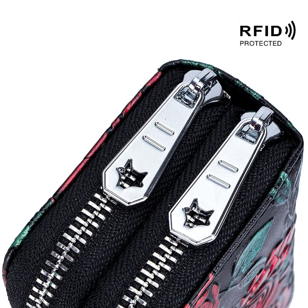 Кредитница с RFID-блокировкой для женщин двойной кожаный чехол на молнии Большой