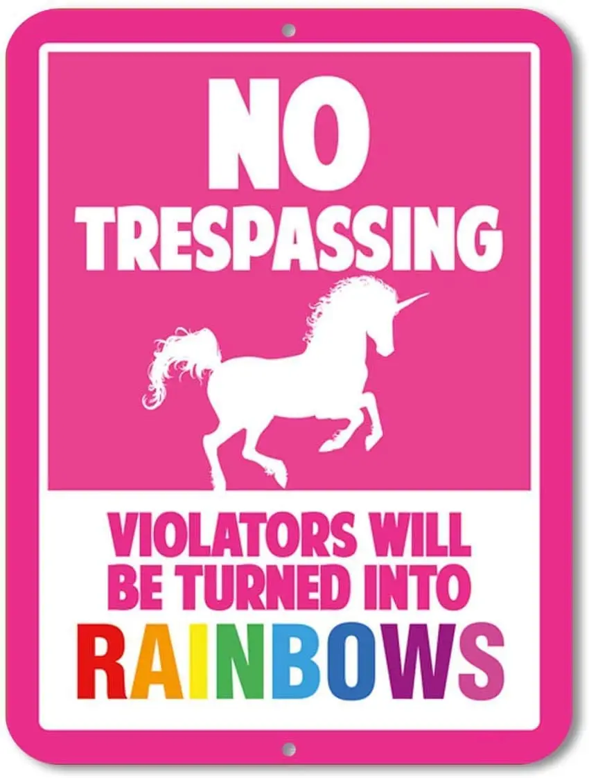 

AIDANDAN No Trespassing Violators Will Be Turned Into Rainbows, Old Design Tin Signs Vintage Metal Tin Signs for Wall
