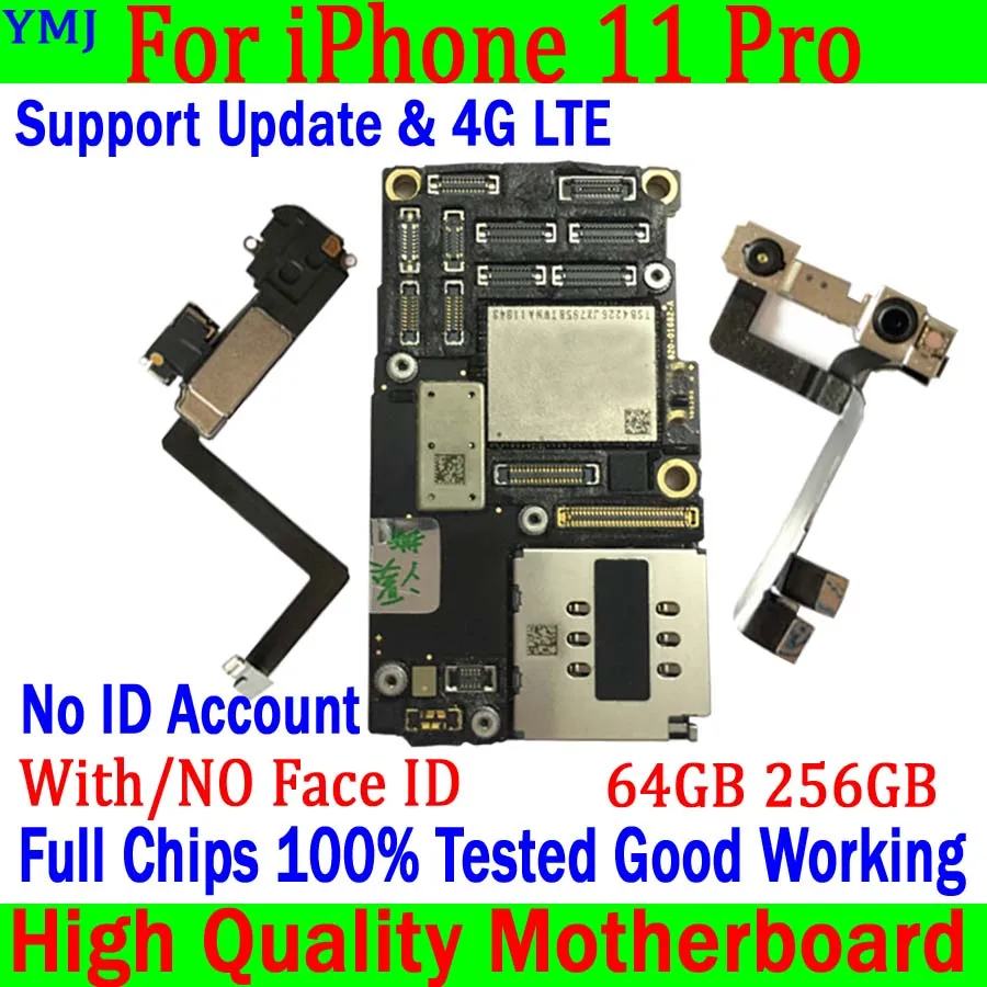 

Support OS Update & 4G LTE For iPhone 11 pro Motherboard 64GB 256GB 100% Original Unlock No icloud logic board With/No Face ID