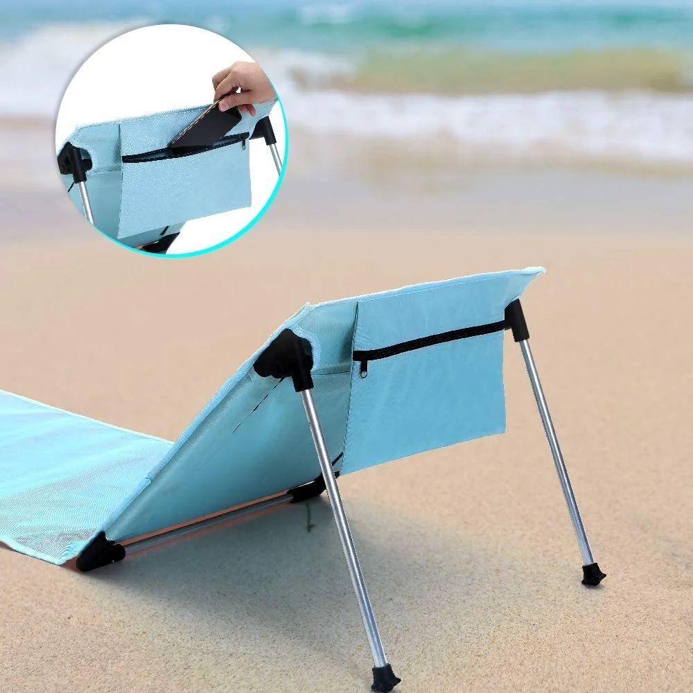 

1Set Portable Folding Lounge Beach Chairs Outdoor Sky Blue Lounge Chair Reclining Beach Mat for Summer Vacation Camping