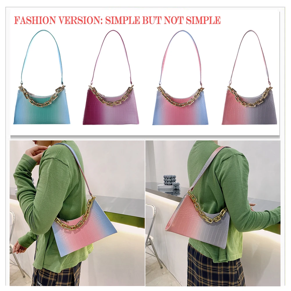 

Ladies Underarm Shoulder Bags PU Leather Women Handbag Gradient Color Shopping Bag with Alligator Pattern Designed