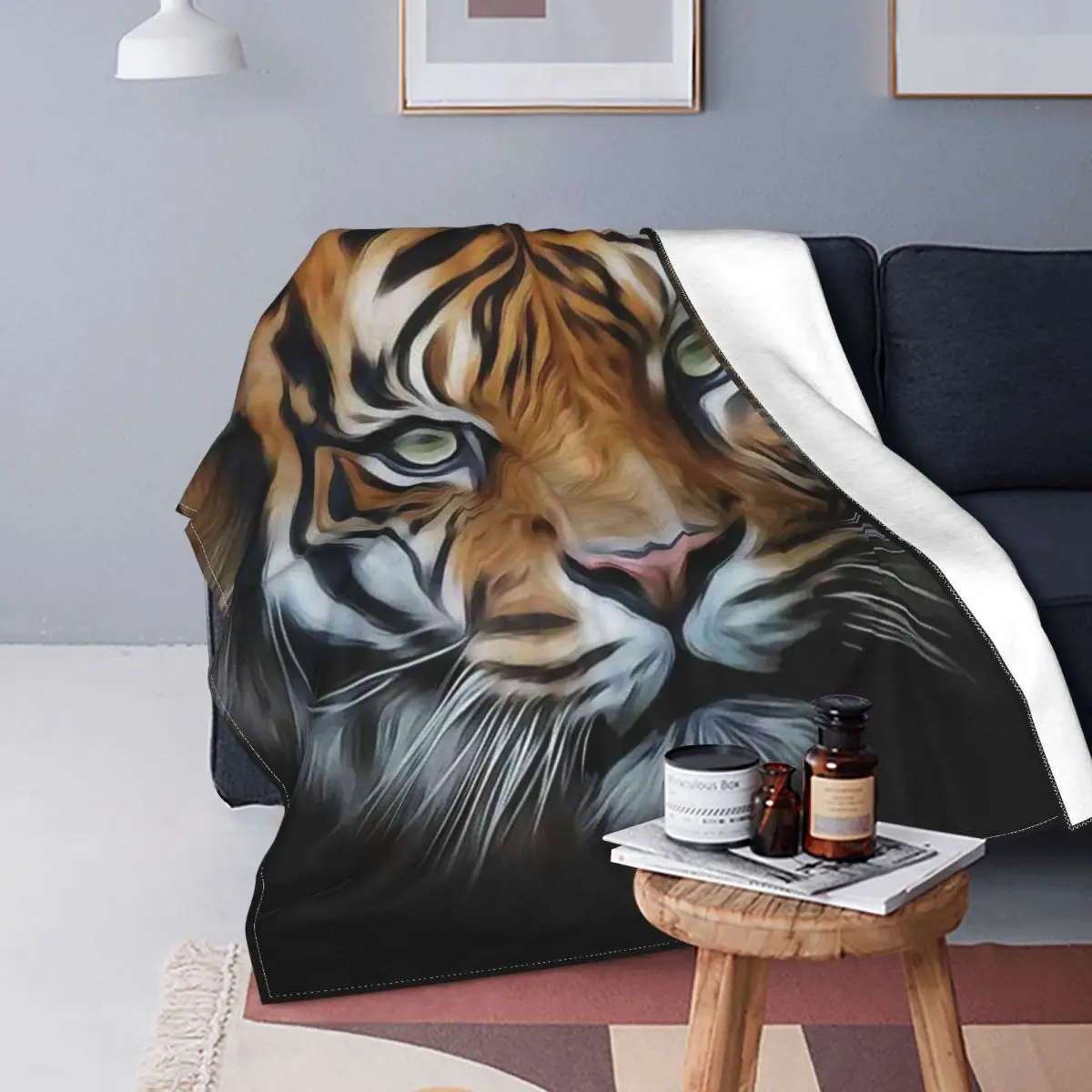 

Brave Tiger King Of The Forest Blanket Animal Modern Stitch Warm Breathable Coral Fleece Throw Blankets For Adult Bed Room