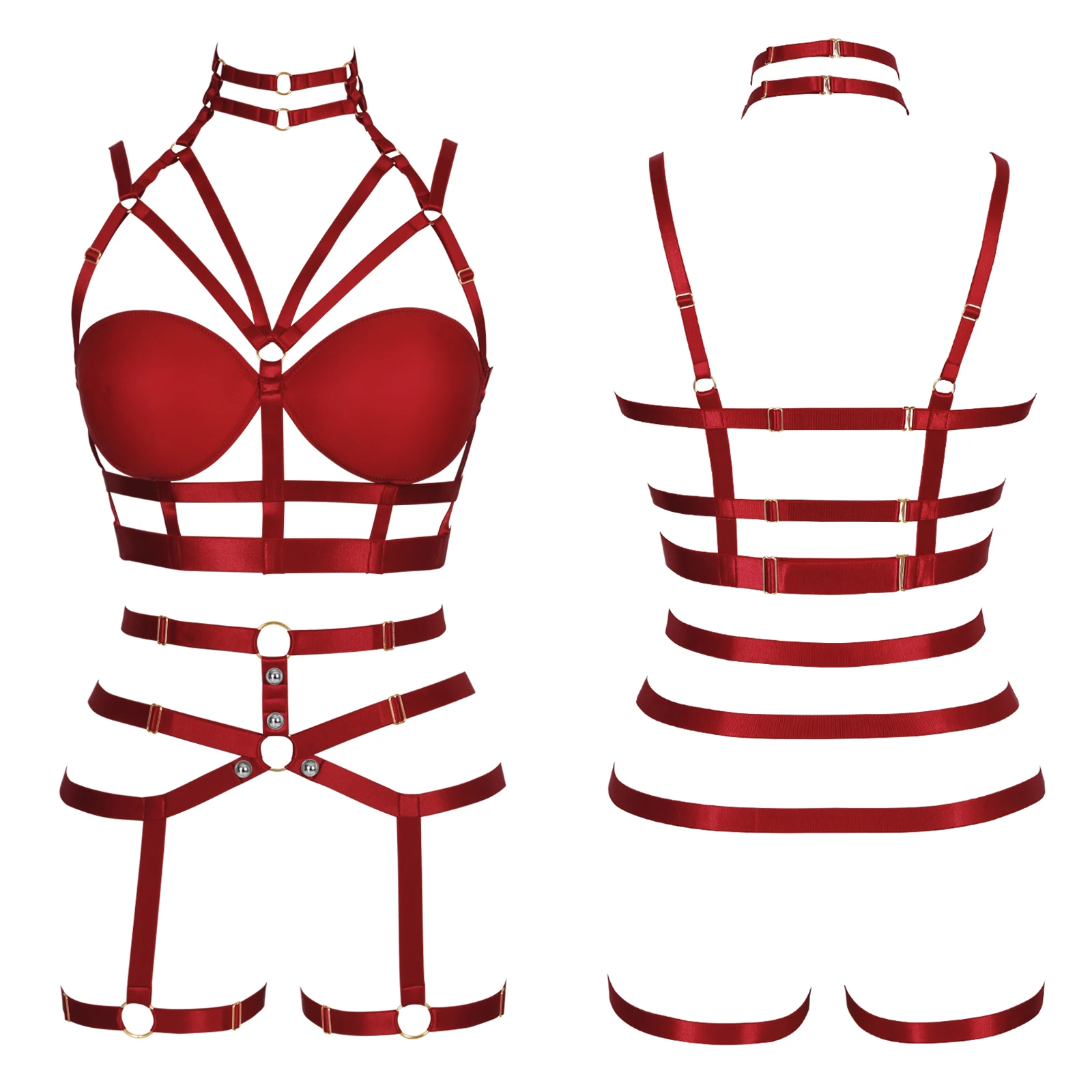 

Harajuku Bra Set With Cups Women's Underwear Erotic Lingerie Adjust Waist Suspender Gothic Style Punk Carnival Harness Fashion