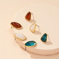 gold pear cut stone stud earrings for women asymmetric geometry resin earrings retro irregular metal joker earrings jewelry