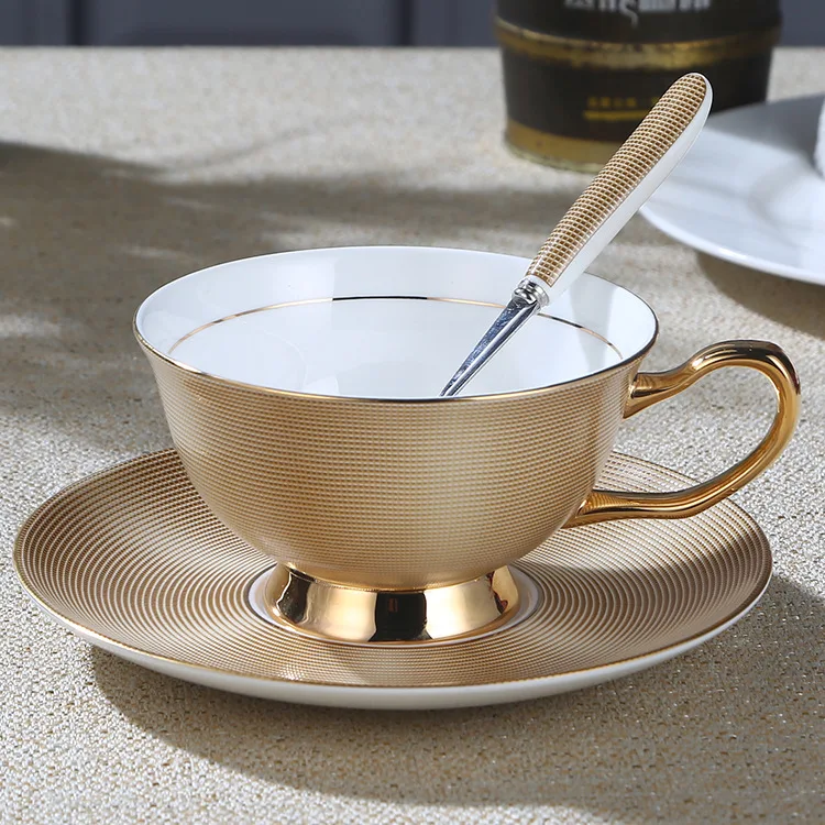

Bone china coffee cup set gold painting creative British Black Tea Cup European ceramic dish spoon