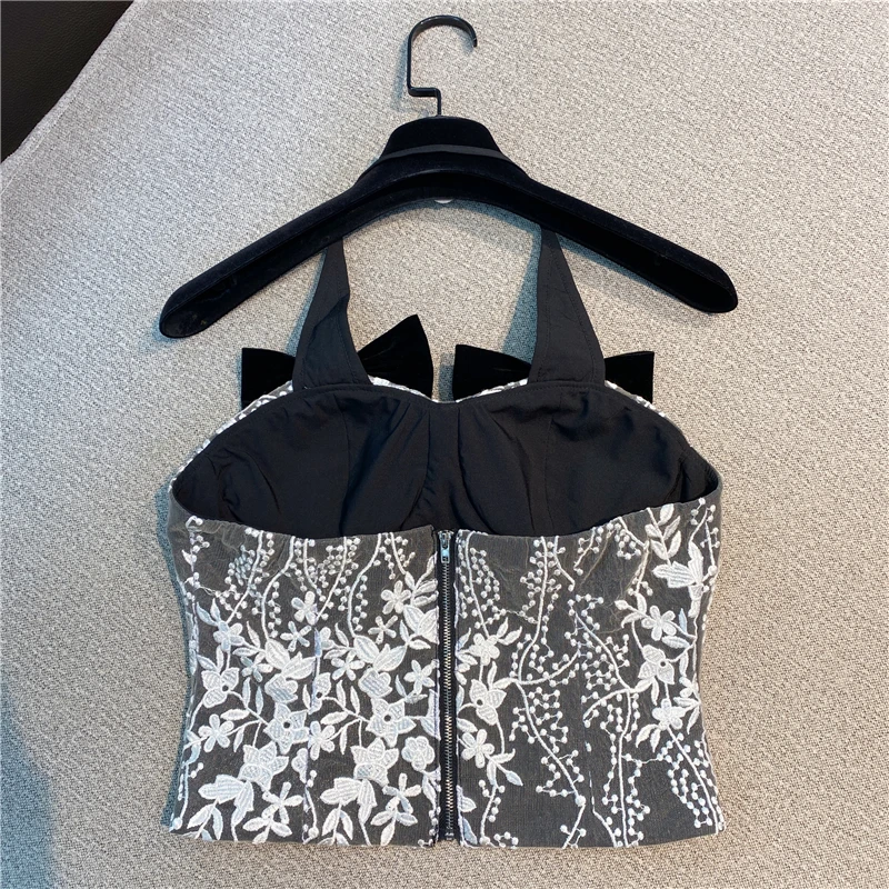 2021 Summer New Korean Style Sweet Bow Vest Sexy Backless Halter Small Shirt Ladies Sexy Camisole Tops