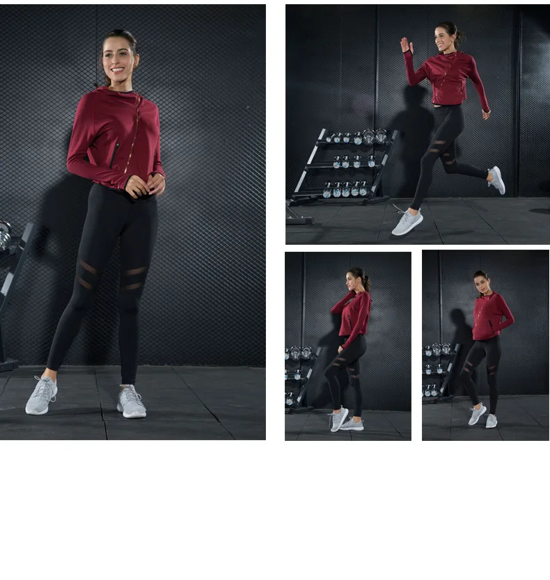 Высококачественная Женская куртка для бега фитнеса йоги тренировок на молнии