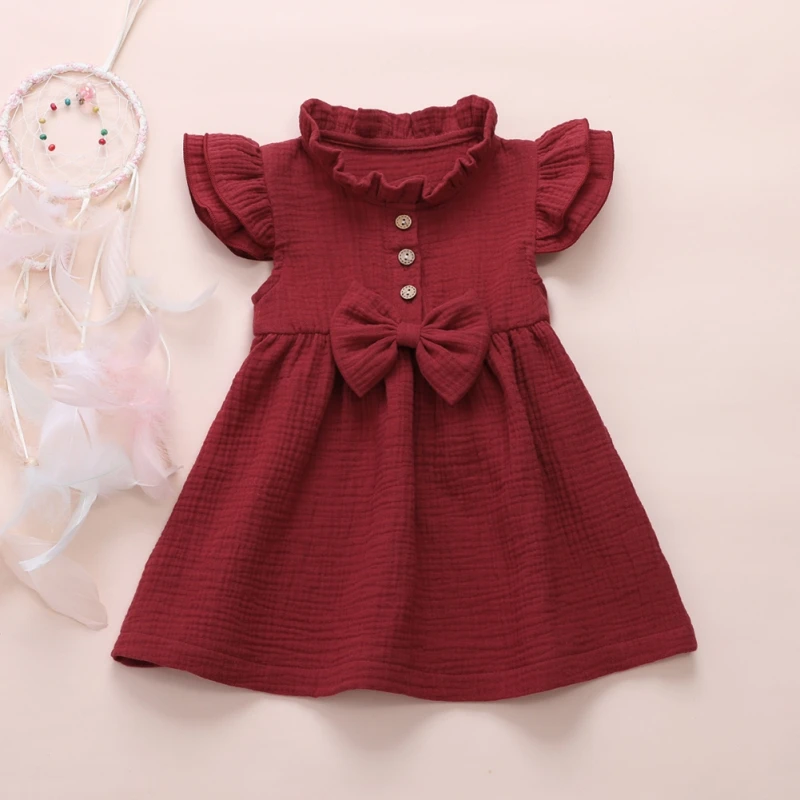 

New Ruffle Baby Toddlers Kids Girl Solid Dress Sleeveless Girls Dress Casual Children Dresses Clothes 1-6y