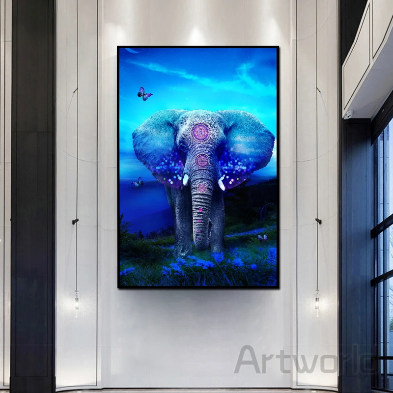 

Abstract Blue Elephant Canvas Painting Modern Animals Wall Art Posters and Prints Nordic Picture for Living Room Home Decoration