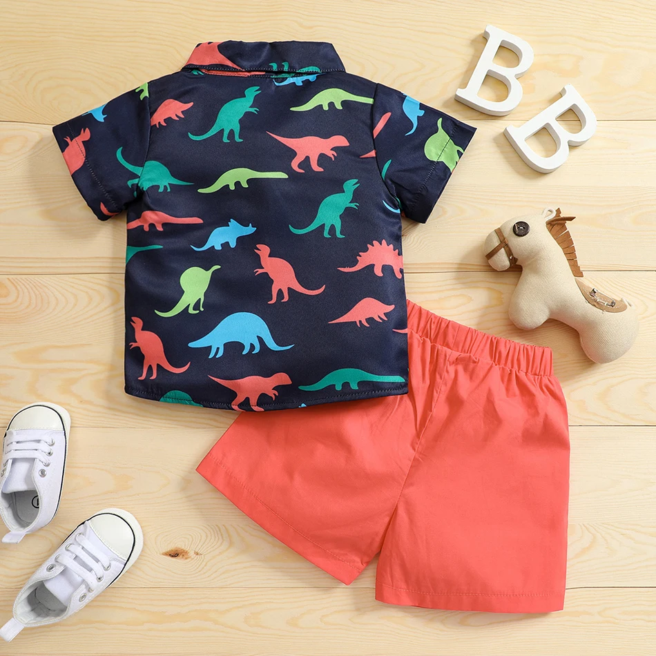 Boys Outfit Clothing Sets Summer Dinosaur Print Top + Shorts Kids Clothes 2Pcs Children's Fashion Costume
