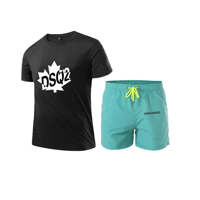 

Italian street new style DSQ men's summer casual suit cotton unisex short-sleeved T-shirt plus shorts Dsquared2 male D2
