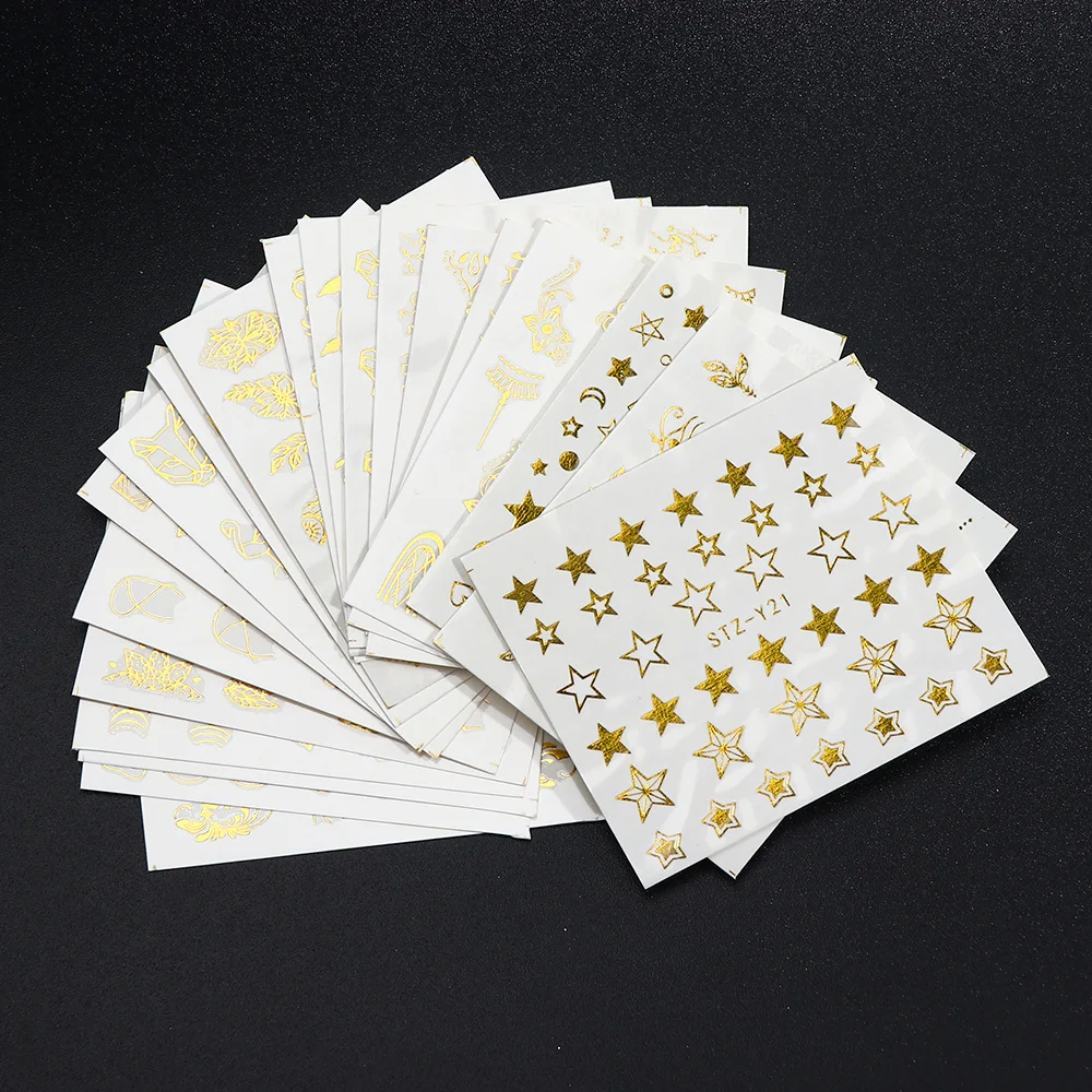 20pcs Geometric Nail Stickers Gold Triangle Star Slider Nail Art Sticker Set Water Decals Manicure Decorations Foils TRSTZ-YY20
