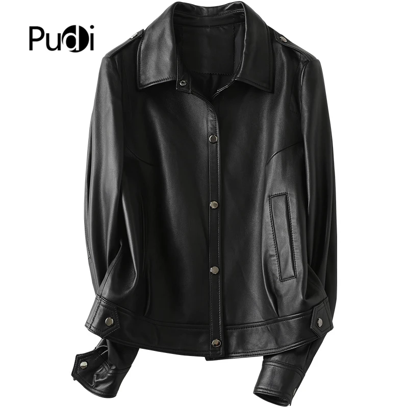 

Pudi Women Genuine Leather Jacket Coat New Winter Real Sheep Skin Leather Coats Trench Clothing A21508