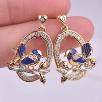 luxury animal jewelry fashion cute bird enamel drop earrings inlay cubic zirconia women charm wedding accessories christmas gift