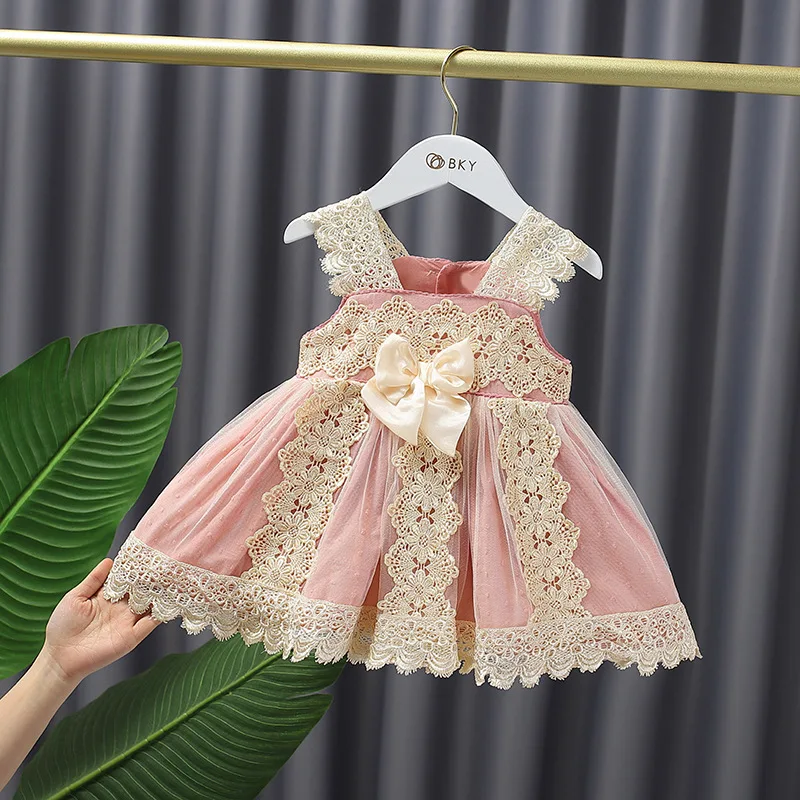 

Summer Children Vintage Dress Lace Princess Spanish Lolita Turkey Ball Gown Bow Sleeveless Birthday Party Dresses for Baby Girls