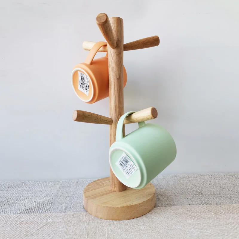 

Oak Wood Mug Tree Stand Kitchen Storage Rack Cup Organizing Shelf Caps Racks Holders Kitchen Organizer Dish Drying Rack Storage