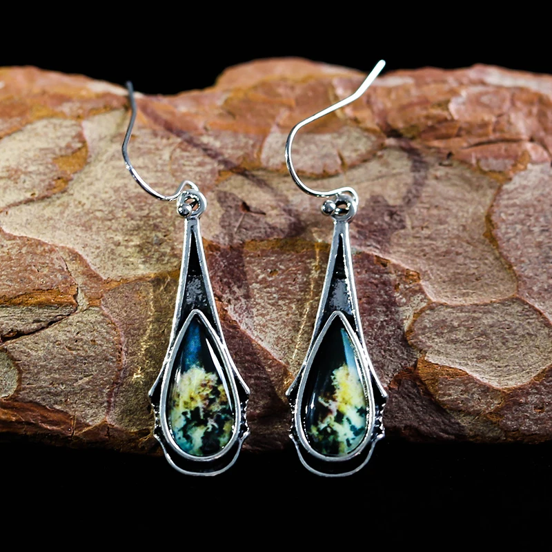 

Elegant Vintage Multicolored Long Earrings For Women Resin Jewelry Accessories Ear Hook Boho Water Drop Fire Earrings A3D332