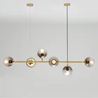 Современный линейный светильник длиной 120 см, 6 ламп, 15 см, дымчато-серый стеклянный шар, подвесной светильник, Swag, подвесные светильники для столовой