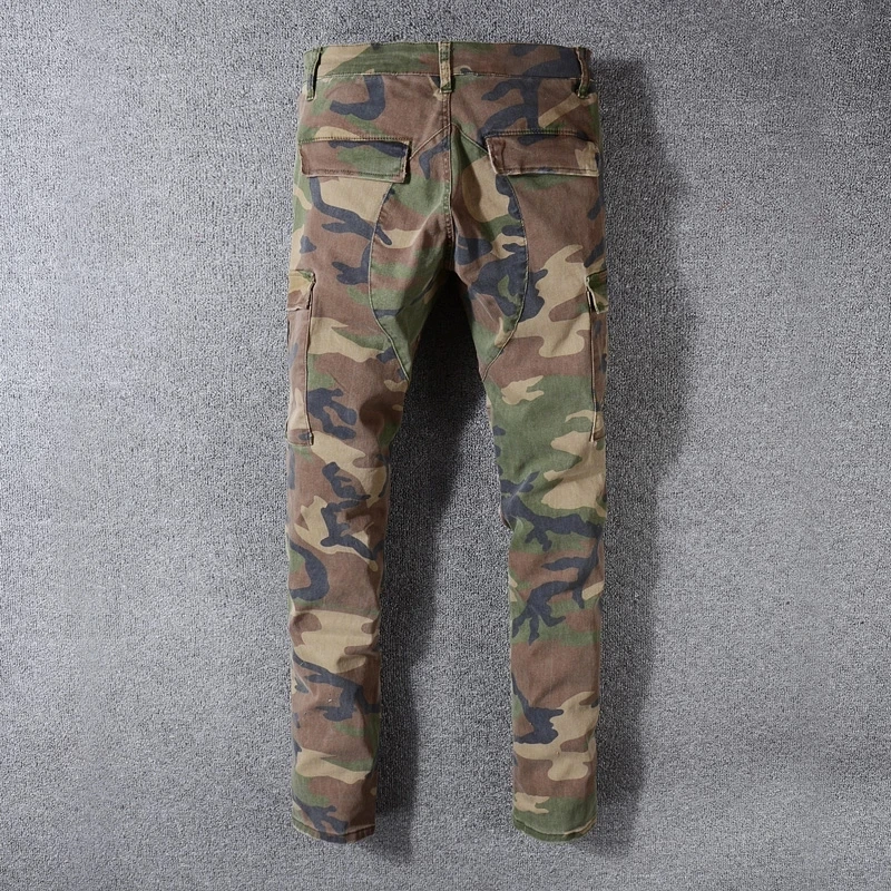 

Fashion Men Jeans Camouflage Military Big Pocket Denim Cargo Pants Ripped Jeans Slim Fit Hip Hop Jeans Men