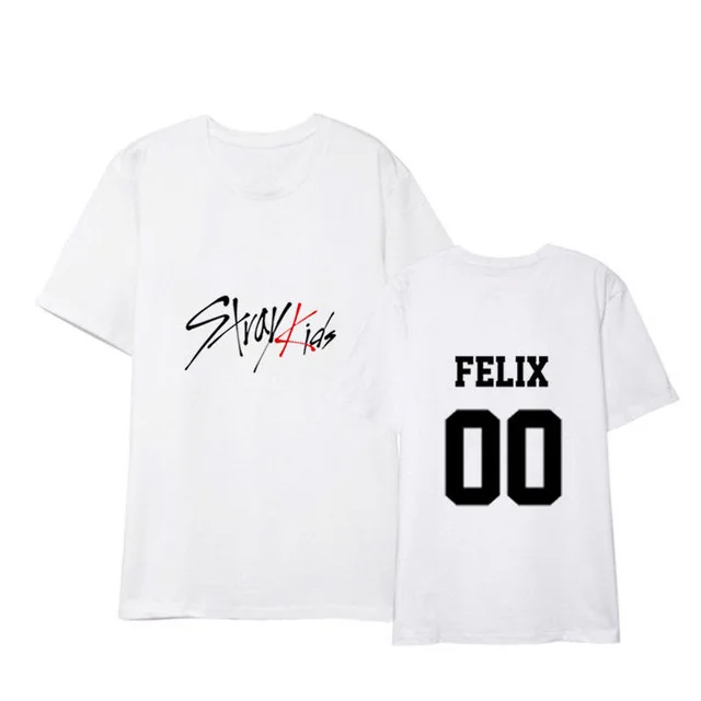 FELIXW Straykids/одежда в Корейском стиле; свободная летняя футболка для студентов; Новинка; черно-белая футболка с короткими рукавами для детей - Цвет: FELIXW