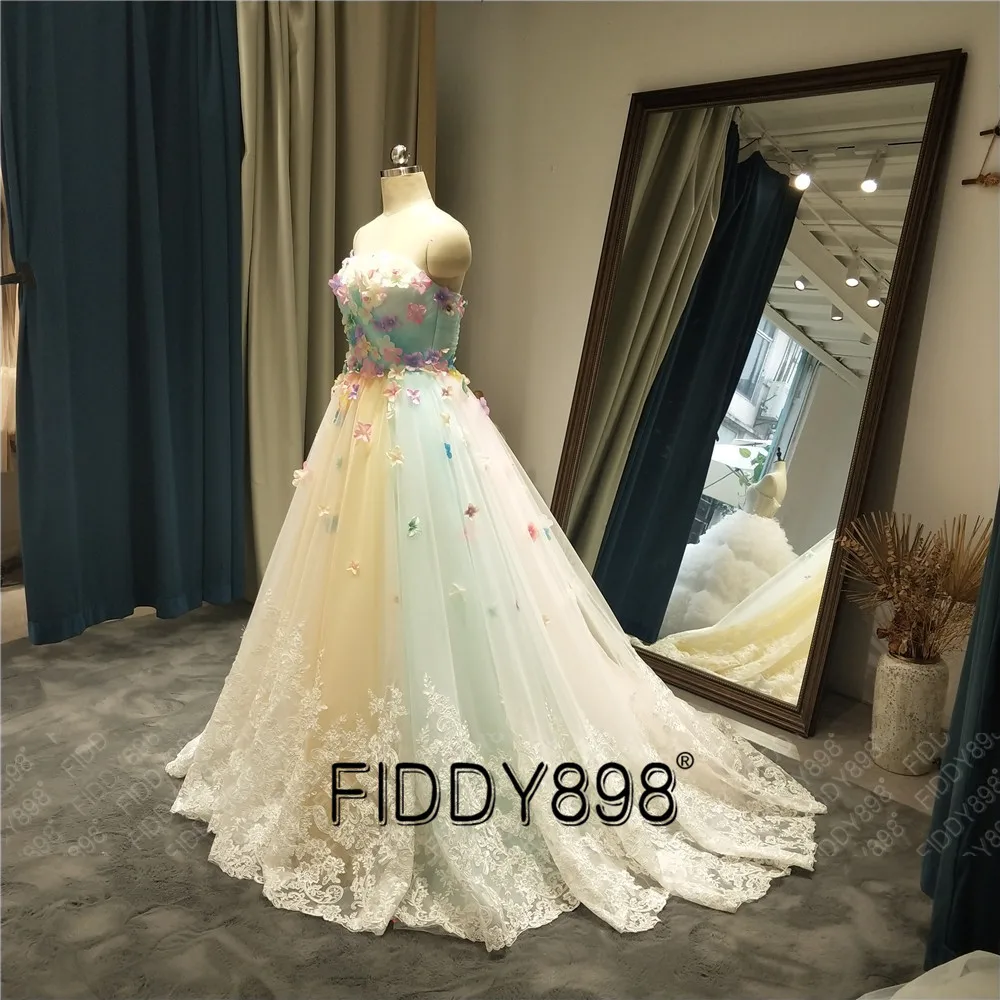Многоцветные свадебные платья тюль 3D цветы Радуга Vestido de Novia 2019 robe mariage | Свадьбы и