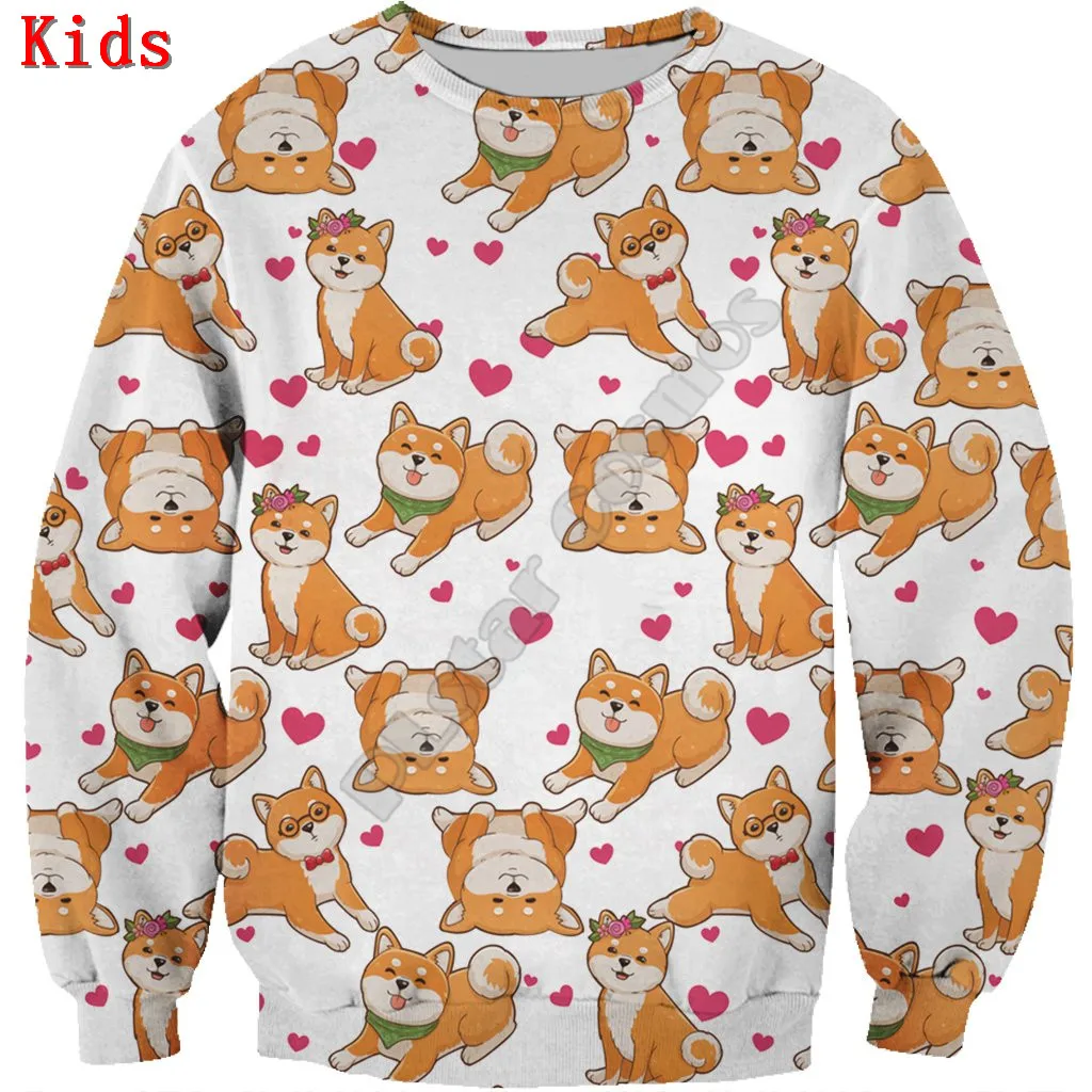 

Love Cute Shiba Inu 3d printed Hoodies Pullover Boy For Girl Long Sleeve Shirts Kids Funny Animal Sweatshirt