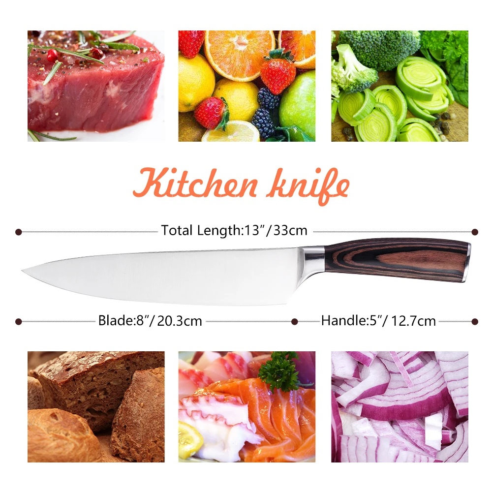 Высококачественный японский нож 8 дюймов Кухонные ножи из нержавеющей стали Santoku