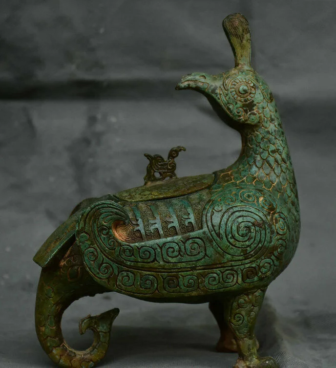 Старая китайская Бронзовая посуда Чан Чжоу Династия Феникс птица Зун питьевой