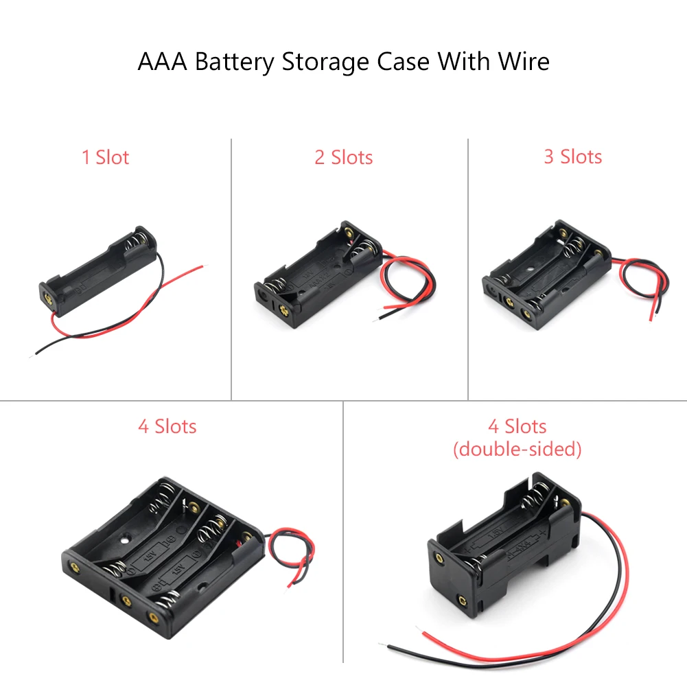 Черный держатель для батарей AAA из АБС-пластика 1x2x3x4x батарейный отсек + кабель