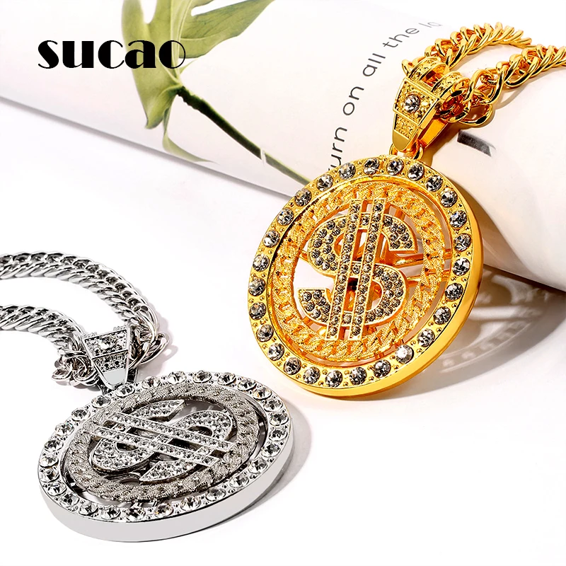 

Новинка 2021, модное мужское ожерелье с подвеской в стиле хип-хоп с биткоином, металлическое ожерелье с цирконом и золотыми блестящими монета...
