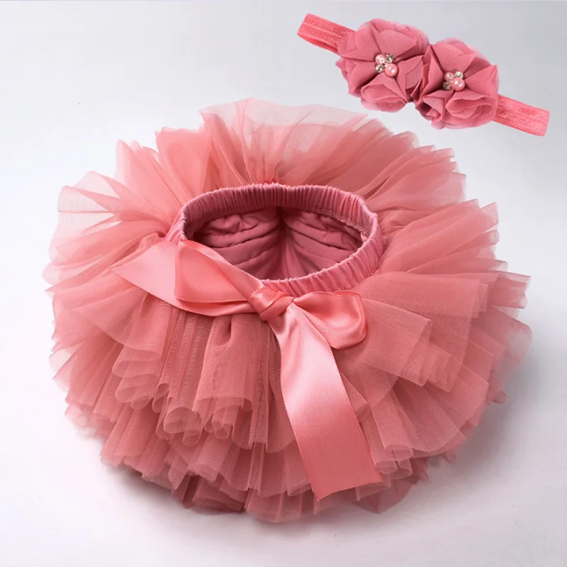Baby Girl Tutu Skirt 2pcs Tulle Lace Headband Flower Set Baby Mesh Newborn Infant Outfits