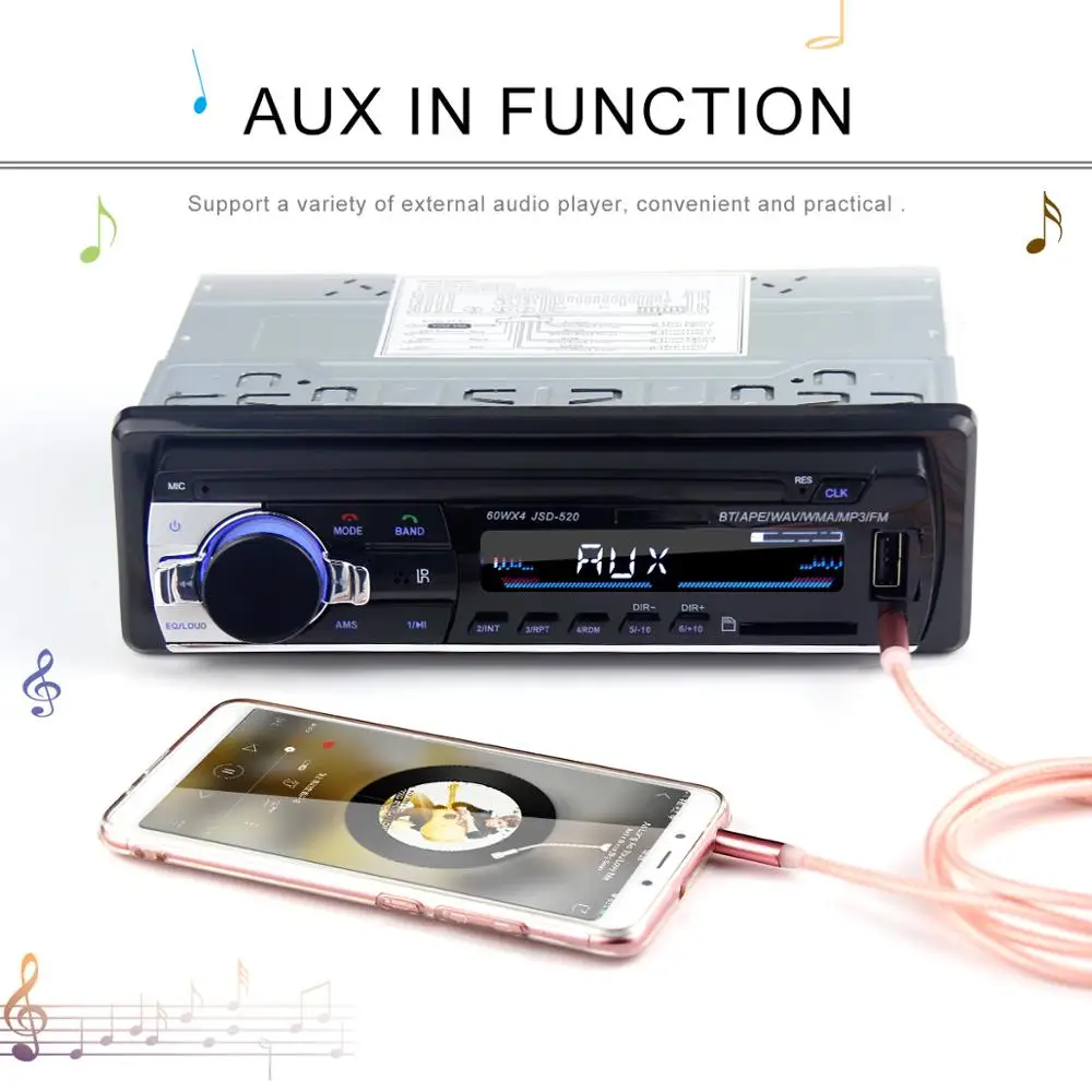 12 В Автомобильная Радио автомобильная стереосистема Bluetooth JSD520 In-dash 1 Din FM Aux вход