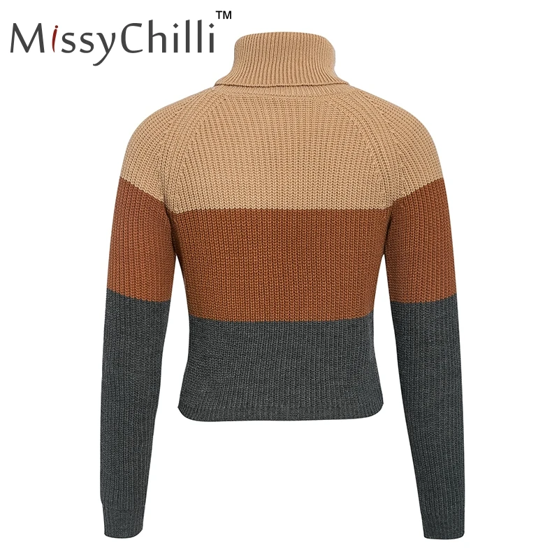 MissyChilli вязаный пуловер с высоким воротником в полоску с длинным рукавом и высоким воротником, женский свитер на осень и зиму, модный свитер в уличном стиле