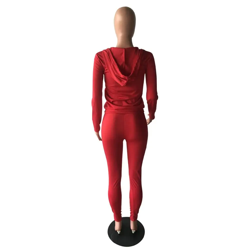 

two pieces set Women long sleeve Hooded zipper top and pant