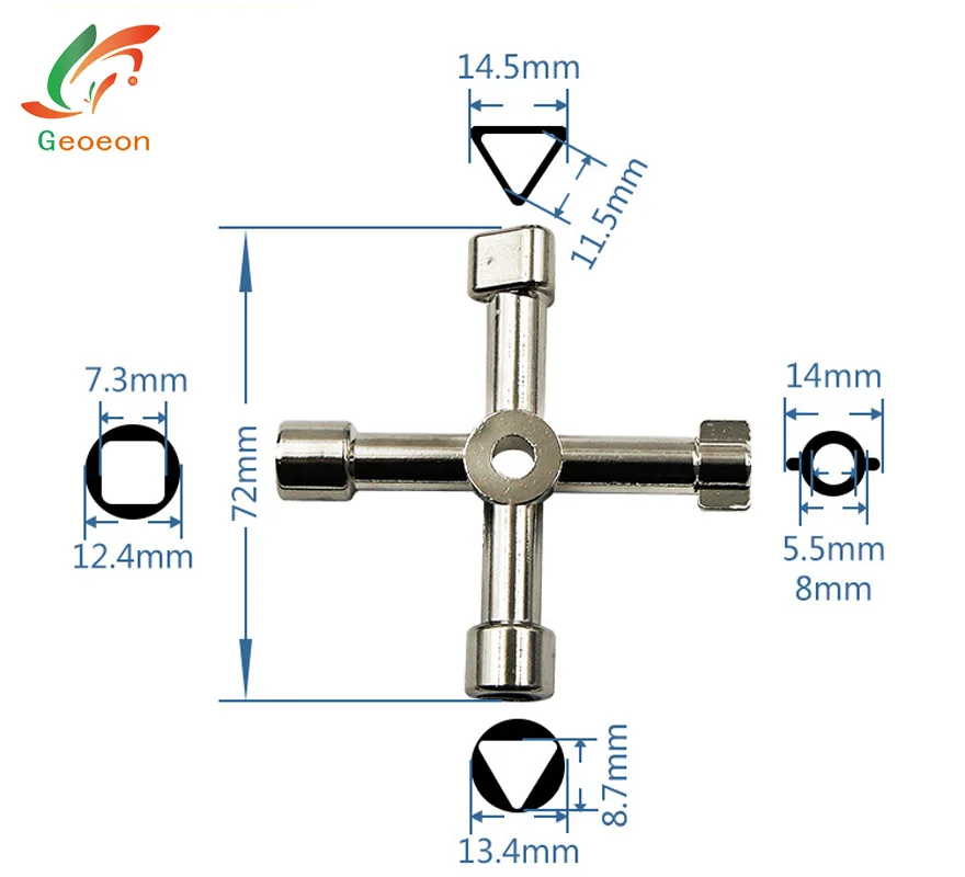 B Geoeon Универсальный 4 в 1 Крест ключ переключатель гаечный ключ для поезда Электрический шкафчик лифта клапан сплав треугольник квадрат A47 - Цвет: B