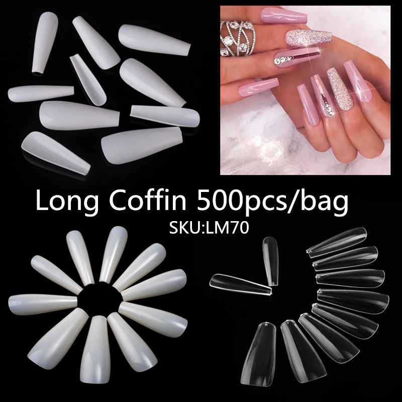 500 шт./Опп естественные белые прозрачные ультратонкий накладной ноготь круглый