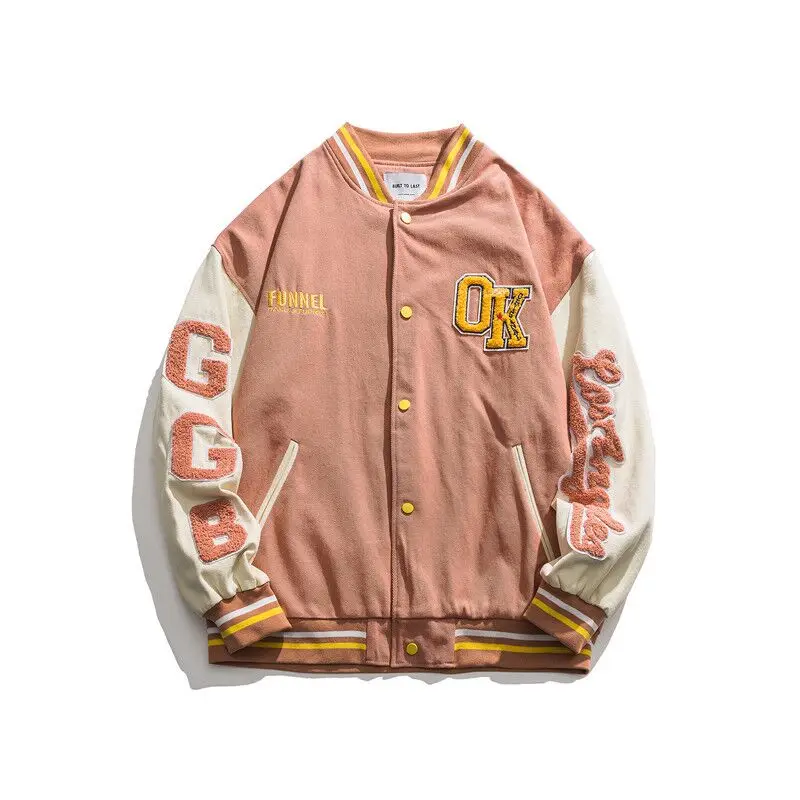 

2021 NEW Spring Autumn Baseball Jacket Men Cartoon College Loose Patchwork Letter Printing Baseball Collar Rib Sleeve Bomber Jac