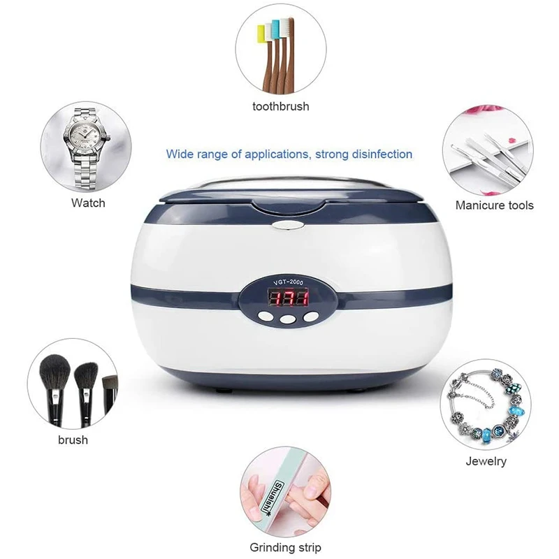Ultrasonic Cleaner Washer Machine for Jewelry Parts Glasses Manicure Stone Cutters Brush VGT-2000-US Plug | Бытовая техника