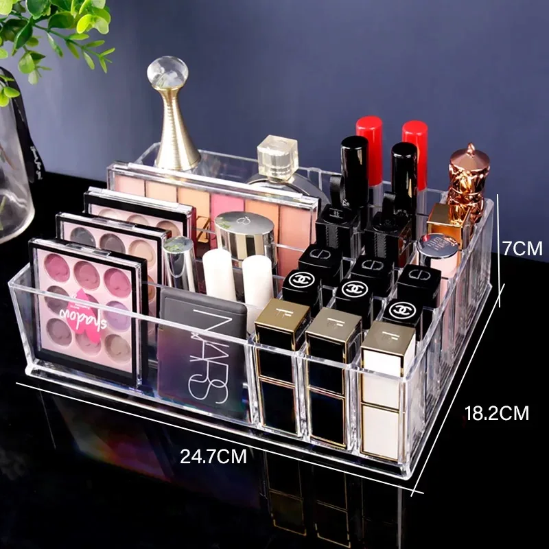 With Lipstick Slots PS пластиковый органайзер для косметики CC Коробка Для Хранения Крема ясность косметический держатель для макияжа туалетный шкаф Косметическая полка с Порошковым дисплеем - Цвет: With Lipstick Slots