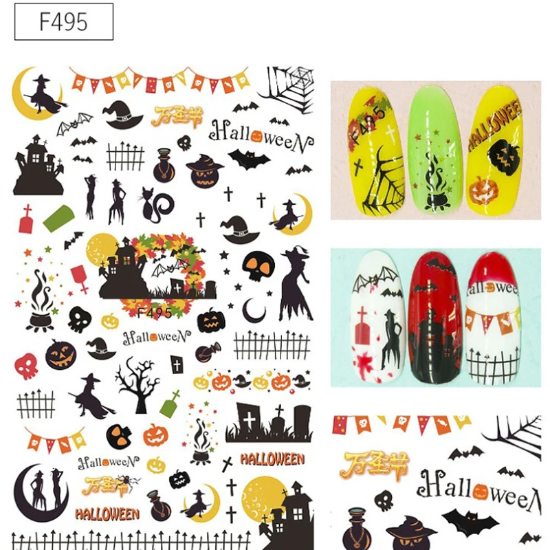 

1pc Halloween Water Transfer Nail Art Stickers Decals Nails Decorations Manicure Tools Pumpkin Skull Design Nails Art Manicure