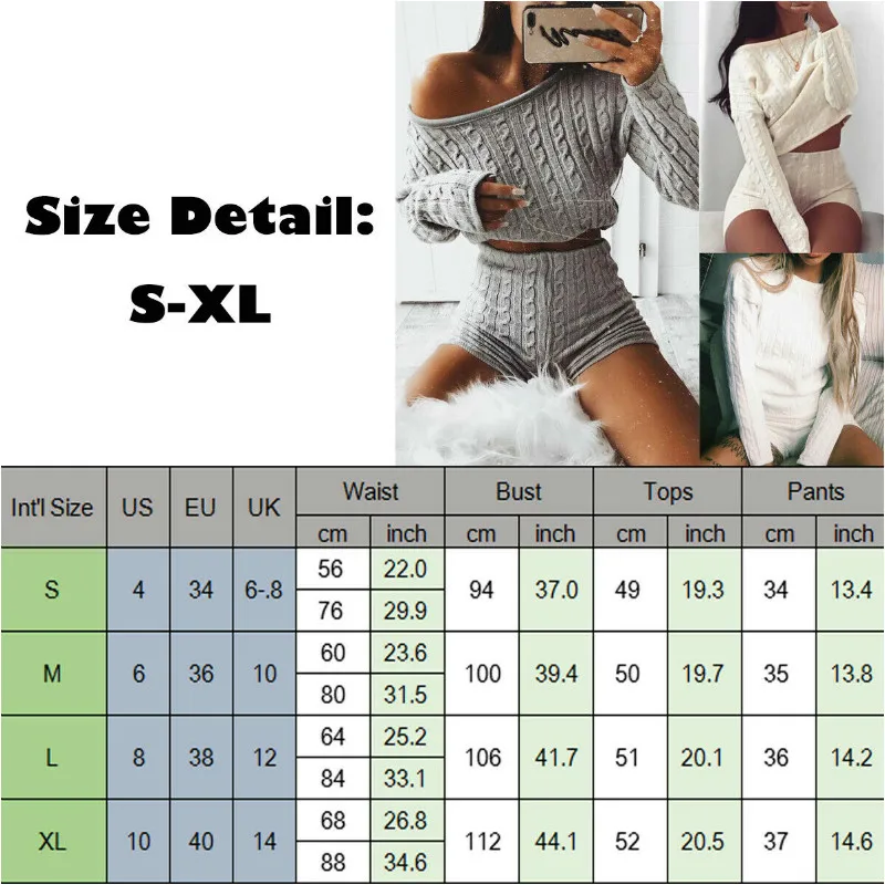 

Women Autumn Spring Knitted Set 2Pcs 2020 Fashion Ladies Homewear Pullover Sweater + Short Pants Knitwear Sexy Casual Sleepwear