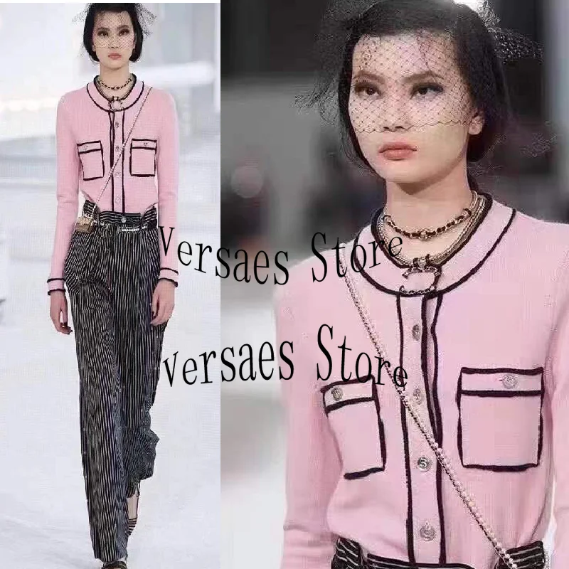 

2021 luxury design digital single breasted fashion women's long sleeved cardigan temperament versatile round neck cashmere coat