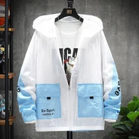 summer mens thin sunscreen sun protection clothing long sleeve coat loose hooded jacket outside letters printing big size b12
