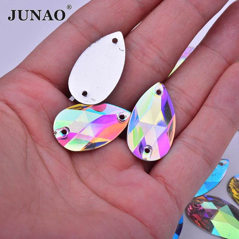 Оптовая продажа 17*28 мм стразы JUNAO для шитья с плоской задней поверхностью